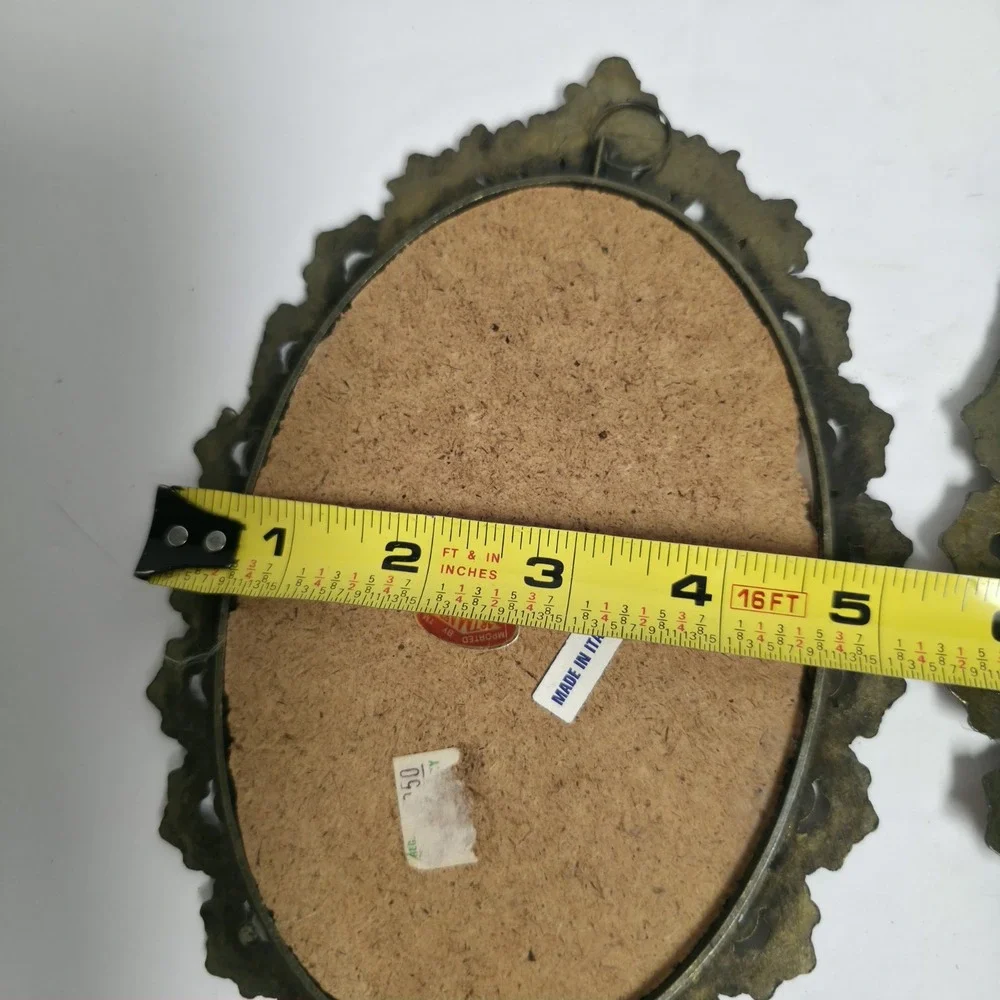 Vtg Ornate Brass Tone Oval Wall Art Whimsigoth Victorian Italian Pair Set Frame
